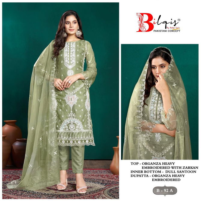 Bilqis B 92 A to D Organza Embroidery Pakistani Suit Wholesale Price In Surat
